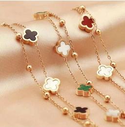 Rose Gold Clover Bracelets Designer Women Fold Double Layer Clover Iced Out Chain Bracelet Hip Hop Jewelry Bijoux Luxe Gift Length 8inch