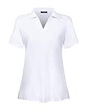 Vidusou Womens Polo Shirts,Short Sleeve V Neck Workout Tops Sport Shirts Moisture Wicking Performance Cool Quick-Dry Activewear Gym Clothes White Medium