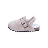 Kids Fur Lined Clogs Toddler Leather Clogs Boys Girls Sandals Cork Adjustable Buckle Unisex Mules for Kid (Fur Apricot, Toddler, 7, Numeric Range, US Footwear Size System, 7.5, Medium)