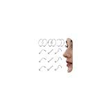 FINREZIO 15PCS 22G Surgical Steel Nose Rings Hoop Studs Cartilage Earrings Body Piercing Jewelry Silver 1.5mm 2mm 2.5mm CZ 10MM