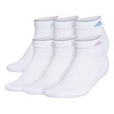 adidas Women's Athletic Cushioned 6-Pack Low Cut, White/Clear Sky Blue/Bliss Lilac Purple, M