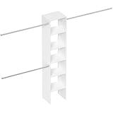 ROOMTEC Closet System, 17" Wide Wall-Mounted Closet Organizer Kit with Wood Storage Tower and 3 Hanging Rods, Wardrobe Closet System for Walk-In Closets, White