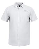 Pioneer Camp Men Fishing Shirts with Zipper Pocket UPF 50+ Lightweight Casual Short Sleeve Button Down Shirts for Men Hiking White