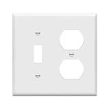 ENERLITES Combination Toggle Light Switch/Duplex Receptacle Outlet Wall Plate Cover, Standard Size 2-Gang 4.50" x 4.57", Polycarbonate Thermoplastic, UL Listed, 881121-W, White