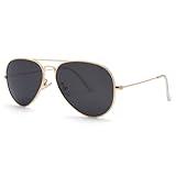 Pro Acme Aviator Sunglasses for Men Women Classic Polarized UV400 Protection (Gold Frame/Black Lens)