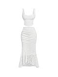 SOLY HUX Women's Floral Lace Skirt Set 2 Piece Sleeveless Top and Bodycon Fishtail Skirts Summer Coquette Outfits Solid White Medium