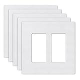 ELEGRP 2-Gang Screwless Decorative Wall Plates, Mid-Size 4.88" height x 4.94" length Unbreakable Thermoplastic Faceplate Cover for Decorator Receptacle Outlet & Switch, UL Listed (5 Pack, Matte White)