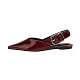 OtpyNik Women's Burgundy Closed Pointed Toe Flats, Buckle Strap Ballet Flats for Women Comfortable Casual Slingback Shoes Wine Red 9.5