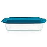 Pyrex Deep 9x13-Inch Glass Baking Dish with Lid, Deep Casserole Dish, Glass Food Container, Oven, Freezer and Microwave Safe, Clear Container