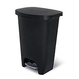 Glad 13 Gallon Trash Can | Plastic Kitchen Waste Bin with Odor Protection of Lid | Hands Free with Step On Foot Pedal and Garbage Bag Rings, Black