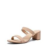 DREAM PAIRS Women's Two Strap Open Toe Low Block Chunky Heels Sandals Dress Pumps Shoes,Size 5,Nude-Nubuck,DHS213-1