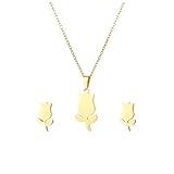 DMAIDNHEG New 2025 Arrival New Rose Flower Earrings Necklace Set Women Stainless Steel Beauty Beast Pendant Necklaces Charm Jewelry Gift With For You Accessories Trendy Creative Gift