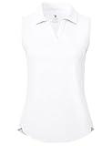 BGOWATU Women's Golf Polo Shirts Sleeveless Collared V Neck Tennis Tops Dry Fit UPF 50+ Workout Tank Lightweight White L