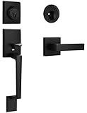 Matte Black Front Door Handle and Single Cylinder Deadbolt Combo Set, Black Exterior Door Lever, Heavy Duty Modern Front Door Lock Set, Reversible for Right & Left