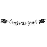 Milianquill Congrats Grad Banner - 9 ft Black Pre-Strung Congrats Grad Banner, Graduation Party Decorations & Decor for Elementary, 5th Grade, 8th Grade, High School, College, Congrats Grad Sign