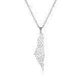 Amaxer Israel Palestine Map Necklace Map Pendant Adjustable Necklace Charm Inspirational Gift for Women (silver)