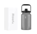 H2 Hydrology Growler Water Bottle With Handle Lid | Double Wall Vacuum Insulated One Gallon Growler | Hot and Cold Leak Proof Sweat Free | Sports, Hiking, Camping, Travel (128 oz, Graphite)