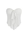 CIDER Summer Tube Tops for Women Floral Tie Front Cute Tops Sexy Going Out Tops Trendy Strapless Mesh Flowy Top Casual White