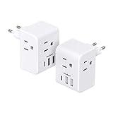 2 Pack European Travel Plug Adapter, One Beat International Power Adapter with 3 Outlets 3 USB Ports(1 USB C), Type C Plug Adaptor for US to Europe Italy Spain France Germany Iceland Travel Essentials