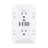 Addtam Surge Protector Outlet Extender, 6-Outlet Splitter with 4 USB Wall Charger(2 USB-C Ports), Multi Plug Wall Outlet 1800J Power Strip for Home Office Dorm Room Essentials