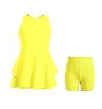 Handfrog Kids Girls Tennis Golf Dress Outfit Sleeveless Dress with Shorts Pockets 2 Piece Sport Athletic Sets Yellow
