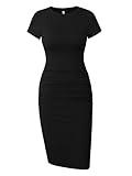 Women's Ruched Casual Sundress Knee Length Slim Fit Bodycon Dress (Black, Medium)