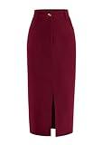 PRETTYGARDEN Women's Fall Midi Pencil Skirts Dressy Casual Work Office High Waisted Trendy Winter Corduroy Skirt with Slit (Wine Red,4)