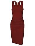 Missufe Women's Sleeveless Racerback Tank Ruched Bodycon Sundress Midi Fitted Casual Dress (Burgundy-01, Large)