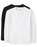 The Children's Place baby boys And Toddler Long Sleeve Basic Layering T-shirt , Black/White 2 Pack, 3T US