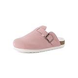 CUSHIONAIRE Kid's Hana Cork Footbed Clog with Genuine Leather Upper, Faux Fur Lining, and +Comfort, Pink 3