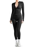 SUUKSESS Women 2 Piece Seamless Ribbed Workout Sets With Zip Up Jacket High Waisted Gym Yoga Leggings (Black,S)