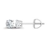 925 Sterling Silver 4mm Round Created White Sapphire April Birthstone Screwback Stud Earrings