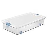 Sterilite 4-Pack Stackable Plastic Storage Bins w/ Latch Lids & Wheels, 56 Qt., White Lid