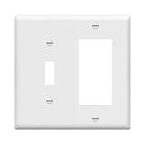 Enerlites 881131-W Decorator/Toggle Switch Wall Plate Combination, 2-Gang, White, Standard Size, Unbreakable Polycarbonate, Replacement Receptacle Faceplates Outlet Cover