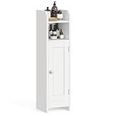VASAGLE Small Bathroom Storage Corner Floor Cabinet with Door, 7.9 x 7.1 x 31.5 Inches, Bathroom Organizer, Narrow Toilet Paper Storage Cabinet, Adjustable Shelves, Cloud White UBBC310W01