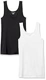 Amazon Essentials Women's Slim-Fit Tank Top, Pack of 2, Black/White, Large