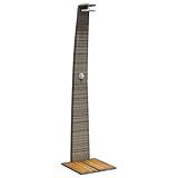 vidaXL Outdoor Shower - Grey Poly Rattan/Acacia Wood, Weather-, Freestanding, 22.05 lbs - Garden/Pool Furniture