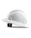 LANON White Full Brim Hard Hat, OSHA Construction Work Approved, HDPE Safety Helmet with 4 Point Adjustable Ratchet Suspension, Class E, G & C