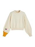 CIDER Women’s Goose Graphic Sweater Cute Knit Chunky Cropped Sweater Pullover Tops: Ivory, XL