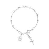 Miabella 925 Sterling Silver Italian Rosary Cross Bead Charm Link Chain Bracelet for Women, Adjustable, Made in Italy (Length 6 to 7 Inch)