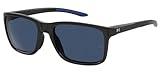 UA Hustle Rectangular Sunglasses, Shiny Black Frame w/ Blue Avio Lenses