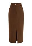 PRETTYGARDEN Women's Fall Midi Pencil Skirts Dressy Casual Work Office High Waisted Trendy Winter Corduroy Skirt with Slit (Brown,8)