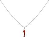 FRONAY Sterling Silver Italian Red Horn Necklace | Small Cornicello Pendant | Good Luck Italian Charm | Gift for Her | Made in Italy