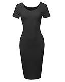 Solid Fitted Classic Short Sleeve Premium Cotton Midi Dress Black L