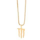 ENERGY DRINK NECKLACE - Stainless Steel - "M" Logo Pendant with 23" Chain (Silver, Golden, or Iridescence) (Golden)