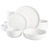 Gibson Home Oslo Porcelain Chip and Scratch Resistant Dinnerware Set, Service for 4 (16pcs), Plates and Bowls Dishes Sets, White