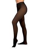 HUE Women’s Warm Fleece Lined Tights – Women's Fake Translucent Sheer Thick Tights for Winter, Black, Small-Medium