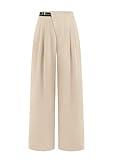 PRETTYGARDEN Women's Wide Leg Pants Dressy High Waisted Business Casual Work Office Suit Palazzo Pant Trousers (Beige,10)