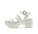 Soda ACCOUNT ~ Women Open Toe Two Bands Lug sole Fashion Block Heel Sandals with Adjustable Ankle Strap (White, numeric_9)