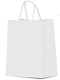 Qutuus White Gift Bags with Handles 25 pcs 8x4.5x10 White Paper Gift Bags, Medium Gift Bags, White Bags for Valentines, White Paper Bags with Handles Bulk